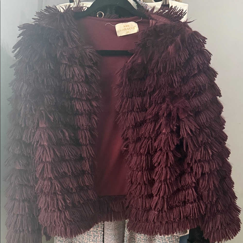 Women's Burgundy Fringe Jacket